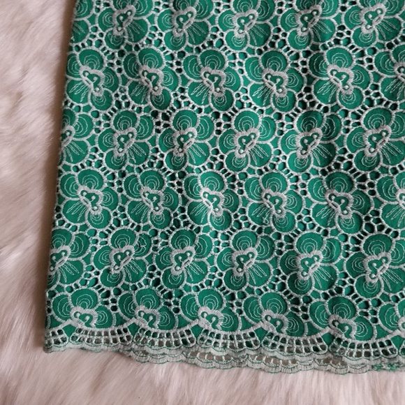 J. Crew Green Flounce Skirt with Floral Embroidery Size 0 - Picture 6 of 8